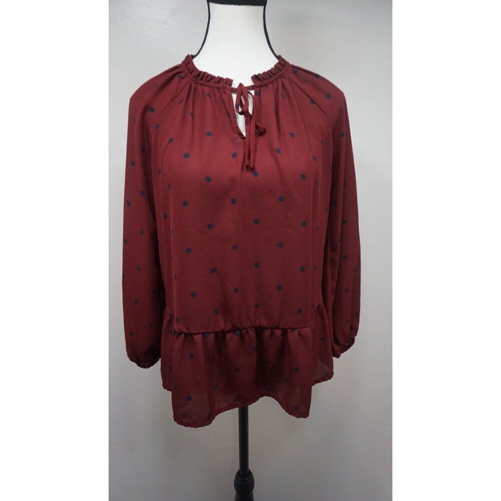 Old Navy Women’s Burgundy Polka Dot Georgette Swing Top - Size S - Picture 2 of 14
